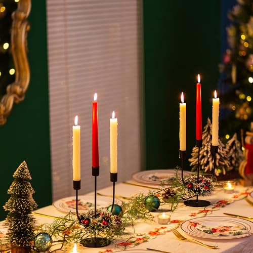 Set of 2 Black Candelabra Candle Holders - 3 Arm Taper Candlesticks