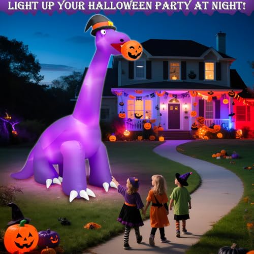 16 Ft Giant Inflatable Dinosaur Halloween Decoration with Lights for Outdoor Yard