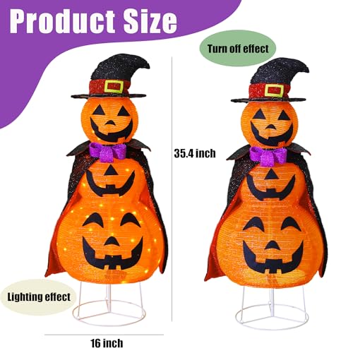 3FT Light Up Halloween Collapsible Pumpkin Decoration Outdoor with Timer