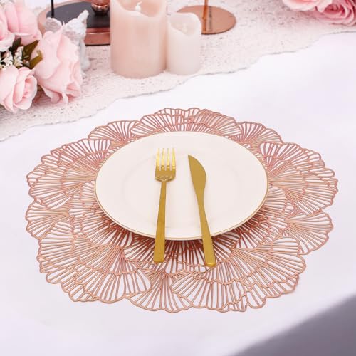 Rose Gold Placemats Set of 12 Flower Tablemats Vinyl Dining Table Decor - Modern Kitchen