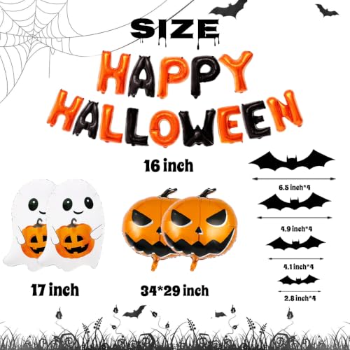 Halloween Balloons & Wall Stickers Party Decor Set - Pumpkin, Ghost, Bat