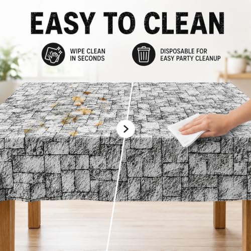 Stone Wall Tablecloth 54x108 Inch Medieval Castle Knight Themed Party Decorations - 2 Pack