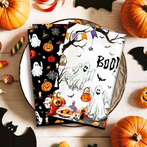 Halloween Pumpkin Kitchen Towels Set of 2 - Microfiber Quick Dry Dishcloths - Halloween 02