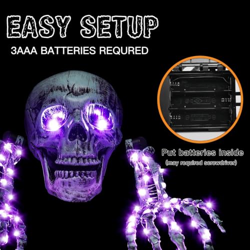 Purple Light Skeleton Stakes Halloween Decorations Outdoor Glowing Set with Purple Light