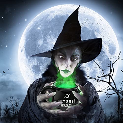 Ceramic Witch Cauldron Mug Set - 12 oz Black Coffee & Tea Cups, 4 Pack