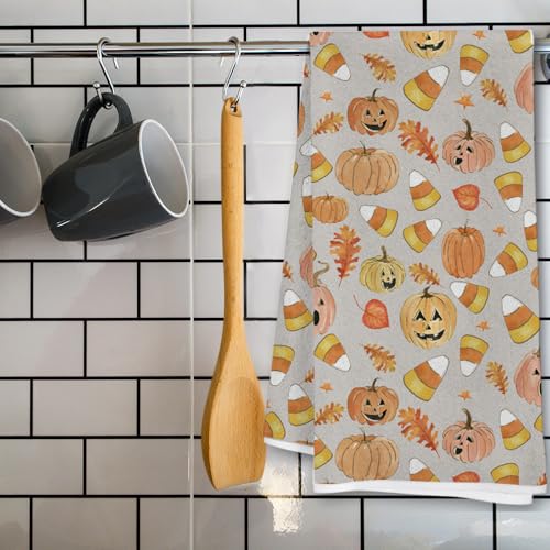 Halloween Candy Corn & Pumpkin Kitchen Hand Towels - 2PCS Fall Decor