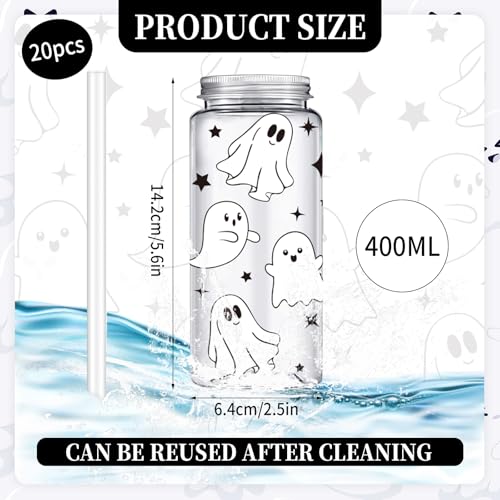 Halloween Ghost Plastic Cups with Lids & Straws - Reusable Party Tumblers, 20 Pack