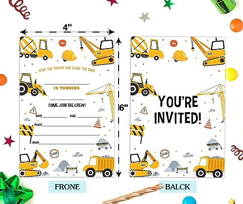 Construction Themed Birthday Party Invitations for Boys Set of 20