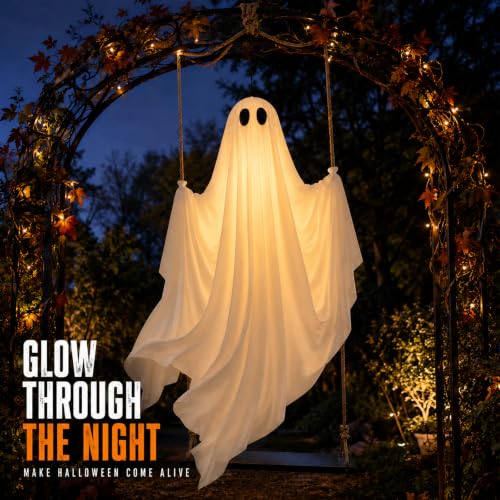 5 Ft Halloween Hanging Ghost Swing Decoration with LED Lights, Remote & Timer