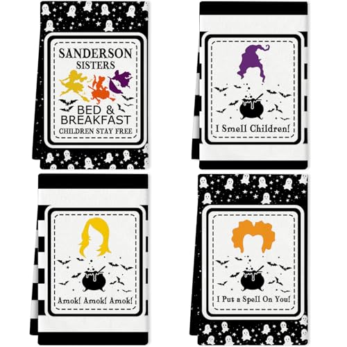 Halloween Kitchen Towels Set - Funny Hand Towels for Bathroom & Kitchen, Multicolor, 4 Pcs