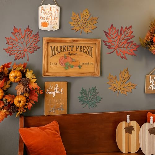 AceOrbit 6 Pcs Maple Leaves Metal Wall Art Fall Decor - Farmhouse Rustic Style with 3 Sizes
