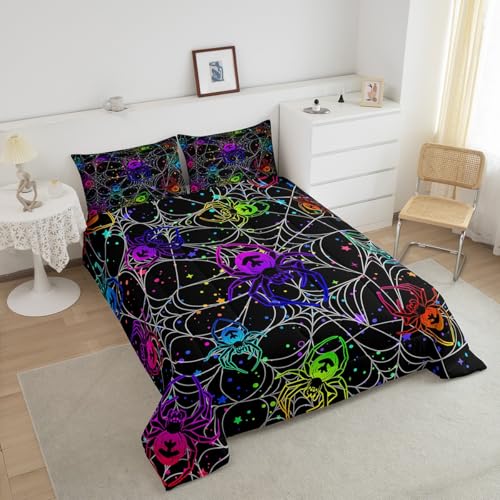 Halloween Spider Web Comforter Set Queen Size Multi 088 - Colorful Spiderweb Quilt