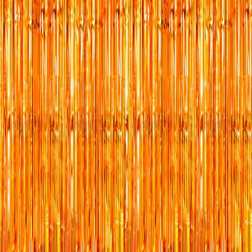 2 Pack Orange Foil Fringe Party Decorations - 3.3 x 8.2 FT Streamers