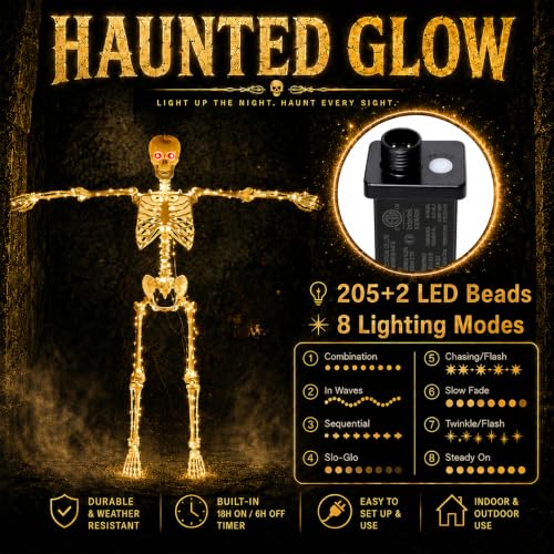 Starweeks White Light-Up Skeleton Halloween Decoration - 53 Inches, Poseable Full Body, Indoor Outdoor Yard Porch Decor