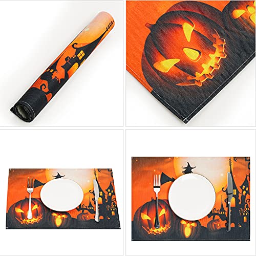 Halloween Placemats Set - Washable Linen Table Mats for Dining & Party Decor