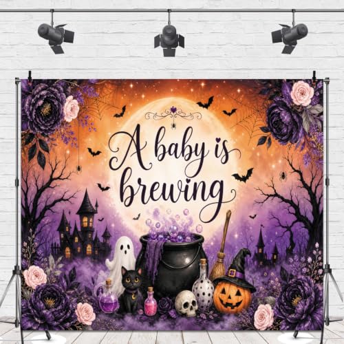 Halloween Baby Shower Backdrop 10x8ft Purple Spooky Cauldron & Moon Variation of THIS listing