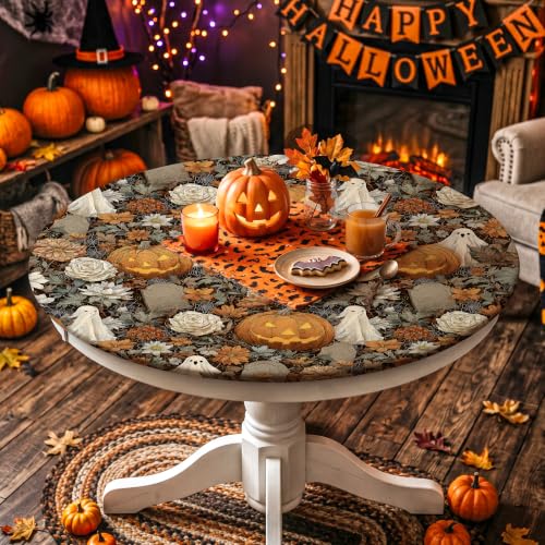 Halloween Round Fitted Tablecloth 44 Inch - Spooky Party Decor