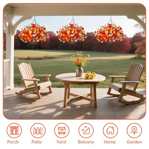 Artificial Hanging Flower Basket - Deep Autumn Faux Petunias, UV Resistant Outdoor Decor