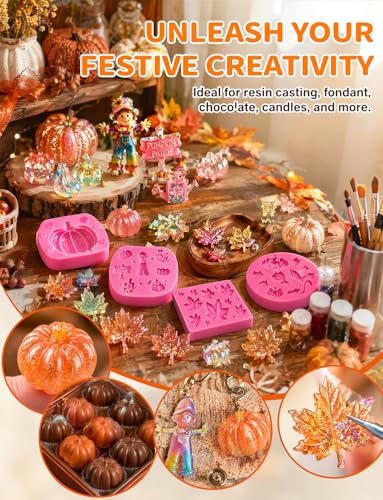 Pumpkin Silicone Mold Set with 3D Pumpkin, Leaves & Mini Figures - Pink Variation