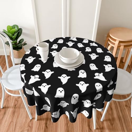 Halloween Round Ghost Tablecloth 70 x 70 Inch Spooky Farmhouse Decor - Black