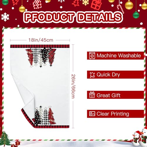 Christmas Buffalo Plaid Kitchen Towels Set of 2 - Black & Red Tree Pattern, 18x26 Inches