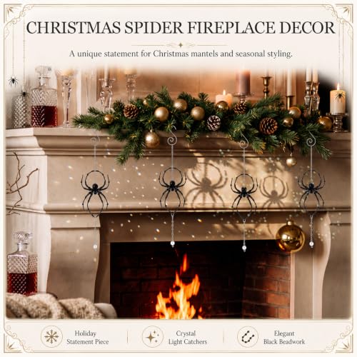 Large Black Halloween Crystal Spider Beaded Hanging Ornaments - Set of 4 with Hooks