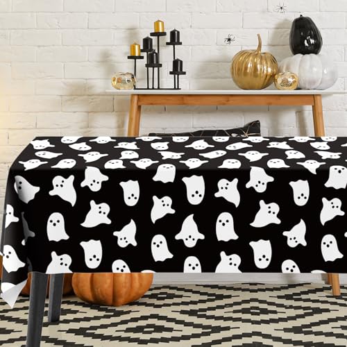 Halloween Ghost Tablecloth 60x104 Inch Black White Table Cover for Party & Decor