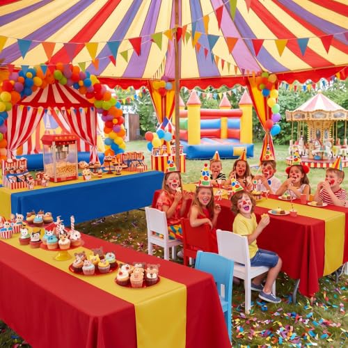 Carnival Circus Party Tablecloths Set - Red, Blue & Yellow Plastic Coverings