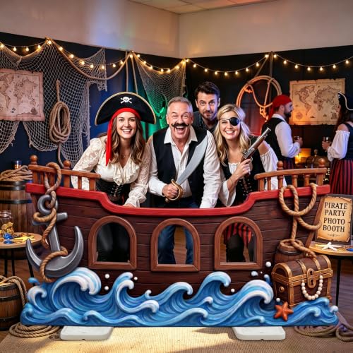 Pirate Ship Cardboard Cutout Stand Up - 4.4 ft Nautical Photo Backdrop for Parties