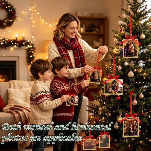 Christmas Picture Frame Ornaments 2.5x3.15 Inch Glass Small Photo Frames - 6 Pack - Red Hanging Cords Included (Variation of THIS listing)