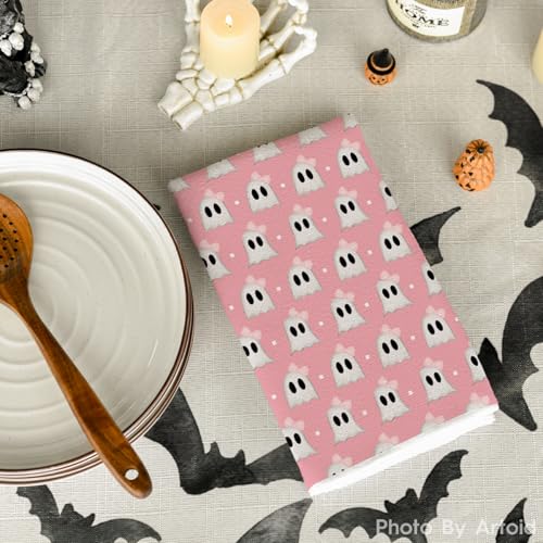 Pink Ghost Halloween Kitchen Towels Set of 2 - 18x26 Inch Artoid Mode