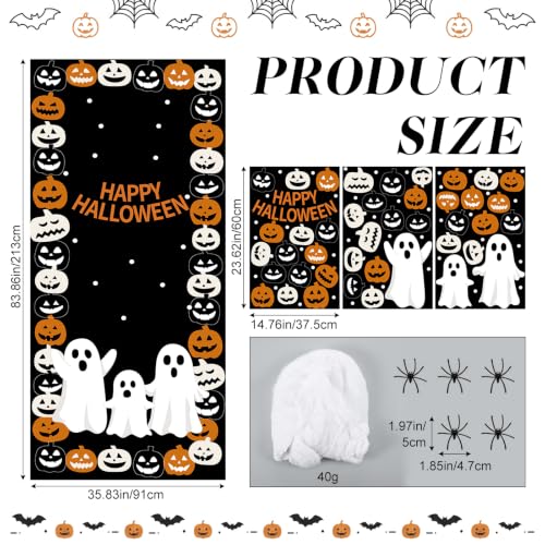 Halloween Door Sticker Decal Set with Spider Web & 5 Spiders - Pink Ghost Variation