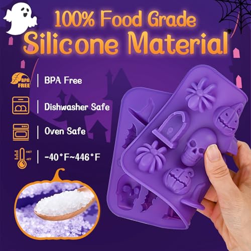 Halloween Silicone Mold Set - 4 Pcs Pumpkin Bat Skull Spider Cavities