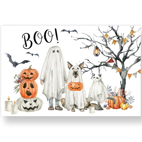 Halloween Ghost Pet Pumpkin Paper Placemats - Disposable Table Mats for Dining & Parties