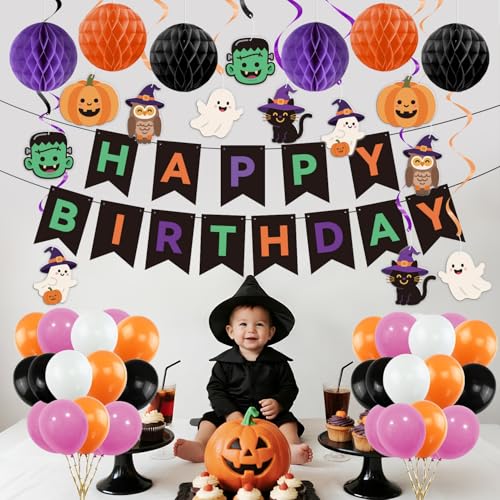 Halloween Birthday Party Decorations Set with Banner Balloons & More