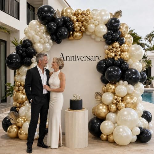 Black White Metallic Gold Double Stuffed Balloon Garland Kit for Celebrations Variation of THIS listing