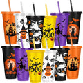 Halloween Plastic Tumblers with Lids & Straws - 12 Pack 20oz Reusable Party Cups