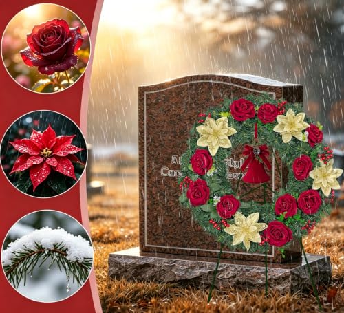 24 Inch Cemetery Wreath with Easel Stand for Graveside Sympathy Tribute Christmas