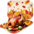 Fall Thanksgiving Serving Trays Set - 2 Large Melamine Pumpkin Leaf Platters with Handles