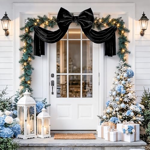 Black Velvet Christmas Bow - Large 52x16 Inch Holiday & Wedding Decor
