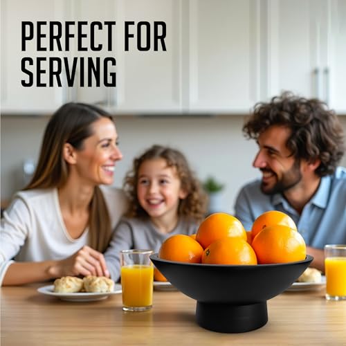 Black Pedestal Fruit Bowl 12 Inch - Wooden Decorative Centerpiece, Kitchen & Dining