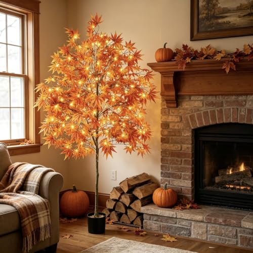 Outdoor Fall Maple Tree with Lights - 6.5ft Artificial Porch Decor - 1 Pcs