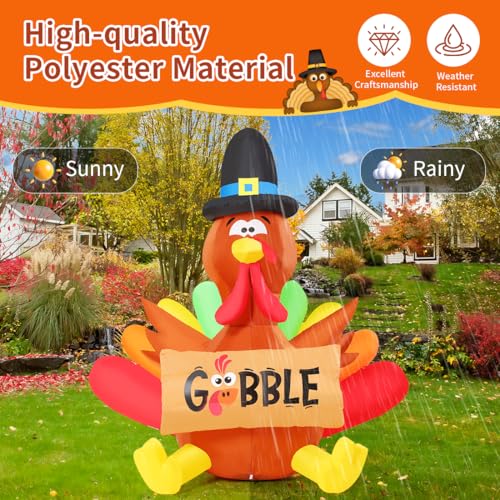 Thanksgiving Inflatable Turkey with LED Lights Outdoor Yard Decor - 5FT