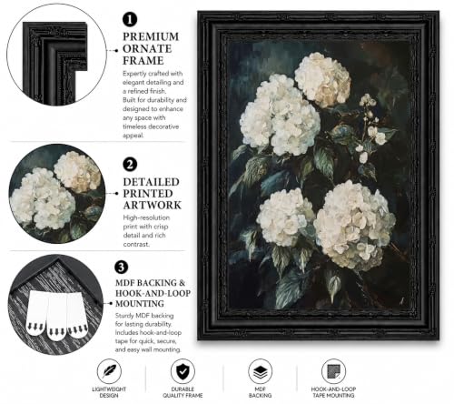 Dark Hydrangea Wall Art Canvas - Gothic Halloween 12x16in with Variation: Dark Hydrangea