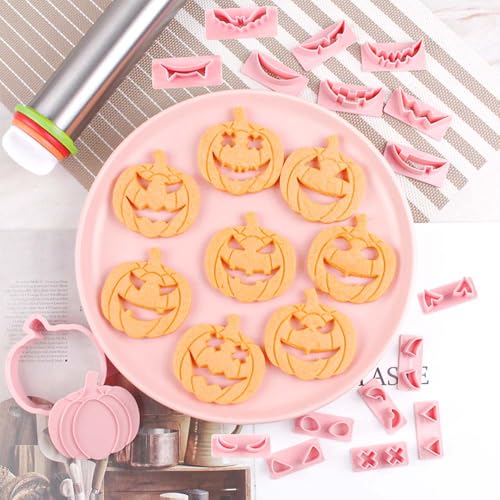 Mini Pumpkin Cookie Cutters Set with Interchangeable Faces for Halloween & Fall Baking