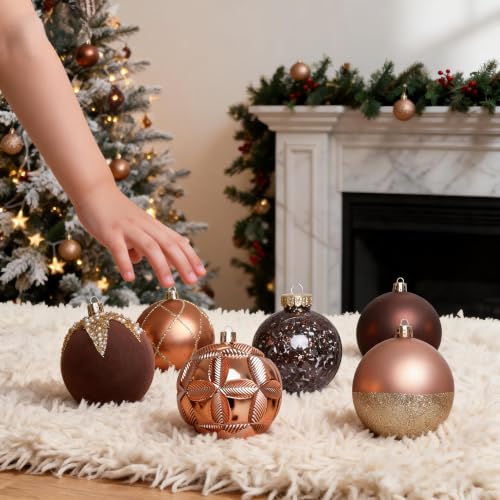 Copper Gold Velvet Baubles - 12 Pack, 3.14 Inch Christmas Tree Ornaments - Tactile & Durable Holiday Decor