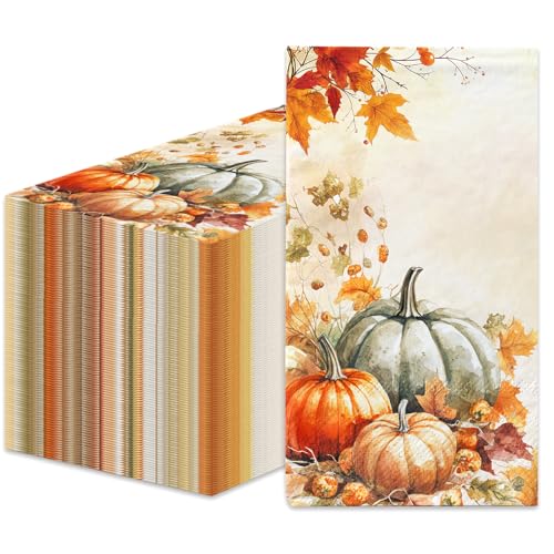 Fall Pumpkin Paper Napkins - Thanksgiving & Harvest Party Disposable Tableware
