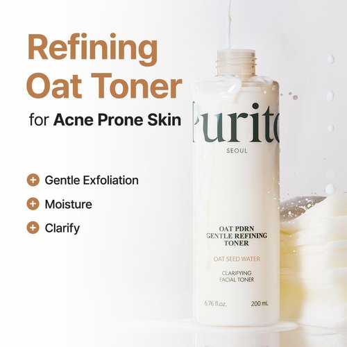 PURITO Oat PDRN Gentle Refining Toner 200 mL 6.76 fl.oz, Korean Oat Exfoliating Toner 99% Pure Oat PDRN, Hydrating & Clarifying Formula for Acne-Prone Skin, Vegan, Non-Comedogenic, Gentle Daily Use