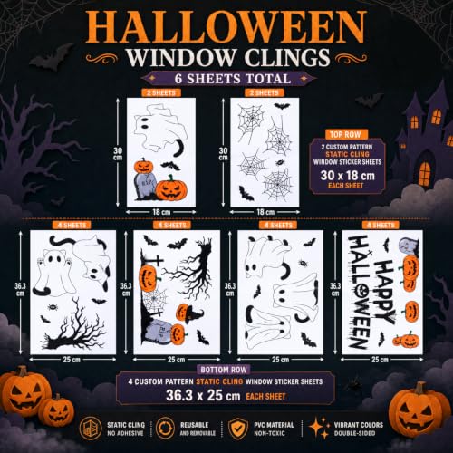 Halloween Window Clings - Reusable Ghost Cat & Pumpkin Decor for Windows & Doors