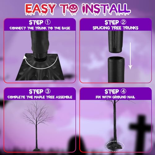 Halloween Black Tree with 100 LED Orange & Purple Lights - 4Ft, 2 Pack, Adjustable & Waterproof